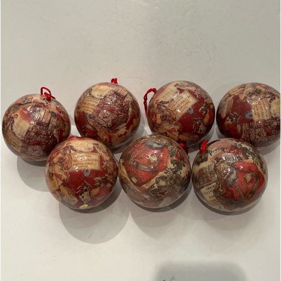 VINTAGE 90’s Victorian Themed Christmas Ornaments Set of 7 Glossy Paper Mache. - Picture 1 of 16